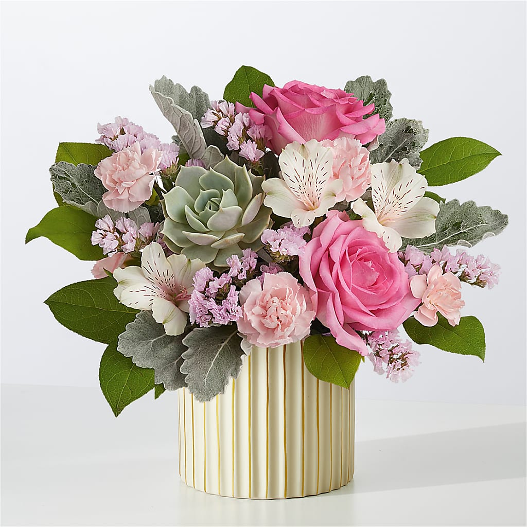 Dusty Rose Bouquet with Ivory Vase – Fleuriste Boucherville, Boucherville PQ