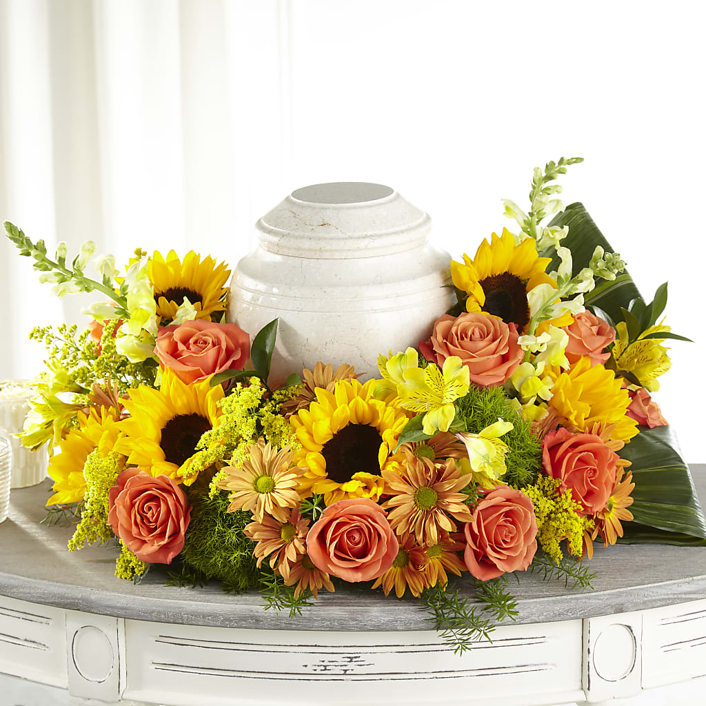 Faithful Sunflower Cremation Adornment – Fleuriste Boucherville, Boucherville PQ