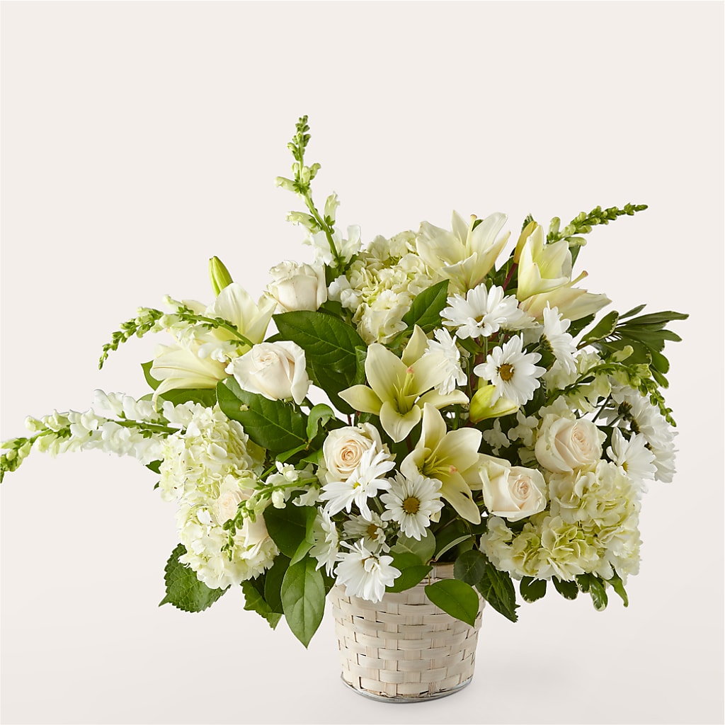 Ivory Elegance Floral Basket – Fleuriste Boucherville, Boucherville PQ