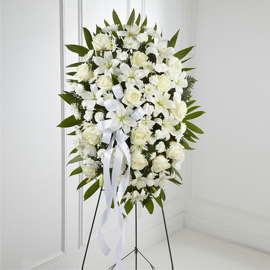 Bouquet de fleurs exquis hommage - Ruban blanc