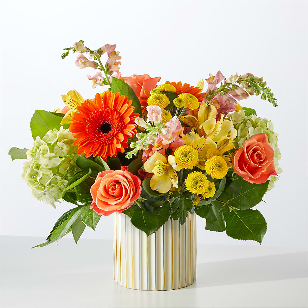 Autumn Sunshine Bouquet with Ivory Vase –  Fleuriste Boucherville, Boucherville PQ